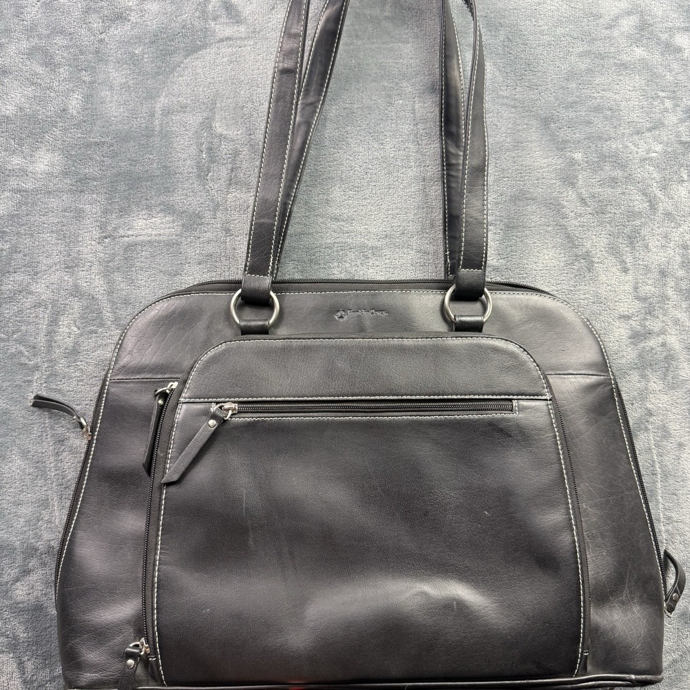 FranklinCovey Black Leather Briefcase Tote Laptop Business Bag Organizer